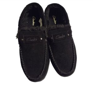 Clarks Black Suede Moccasin Slippers 11